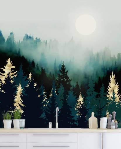 misty abstract forest wallpaper