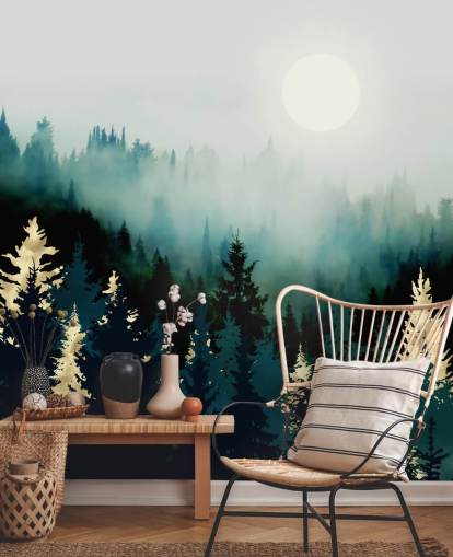 papel de parede enevoado floresta