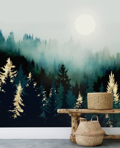 misty abstract forest wallpaper