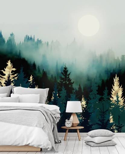 misty abstract forest wallpaper