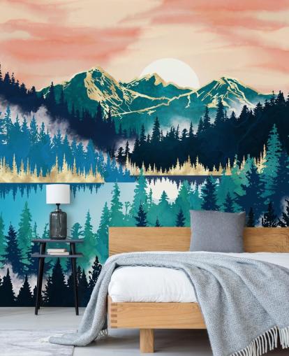 turquoise en blauwe bergbehang turquoise en blauwe bergbehang