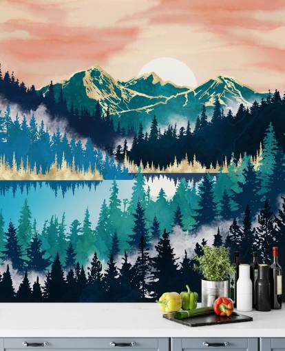 papel de parede turquesa e azul montanha