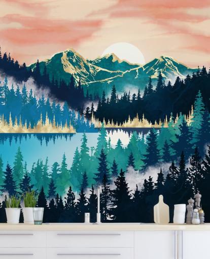 papel pintado montaña turquesa y azul papel pintado montaña turquesa y azul