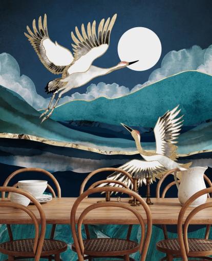 blue and gold bird wallpaper