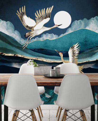 papel pintado pájaro azul y dorado