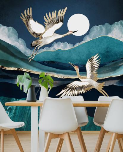 blauw en goud vogelbehang blauw en goud vogelbehang