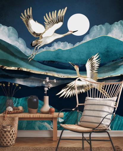 blauw en goud vogelbehang blauw en goud vogelbehang