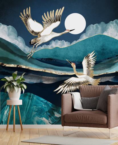 blaue und goldene Vogel-Tapete blaue und goldene Vogel-Tapete