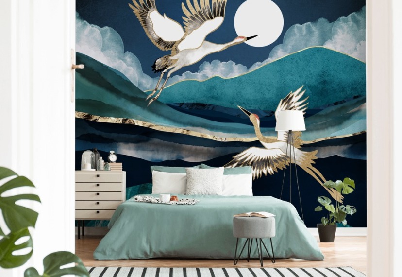 blue and gold bird wallpaper