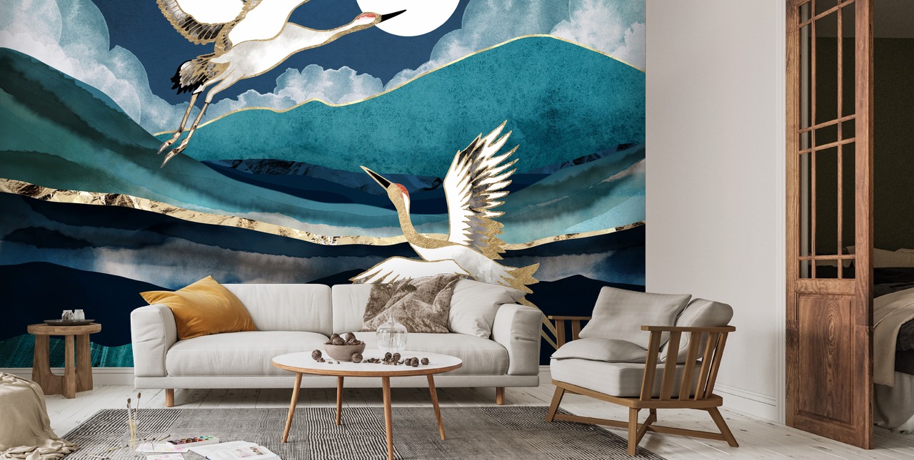 Midnight Cranes Wall Mural | Wallsauce US