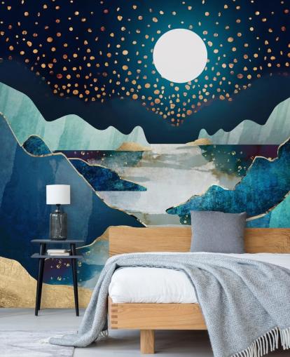 gold and blue moon landscape wallpaper gold and blue moon landscape wallpaper