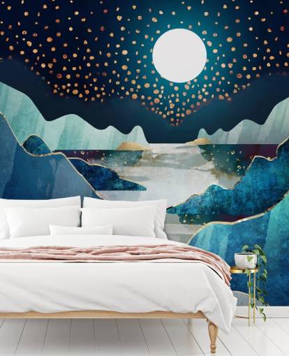 papel de parede da paisagem da lua dourada e azul papel de parede da paisagem da lua dourada e azul