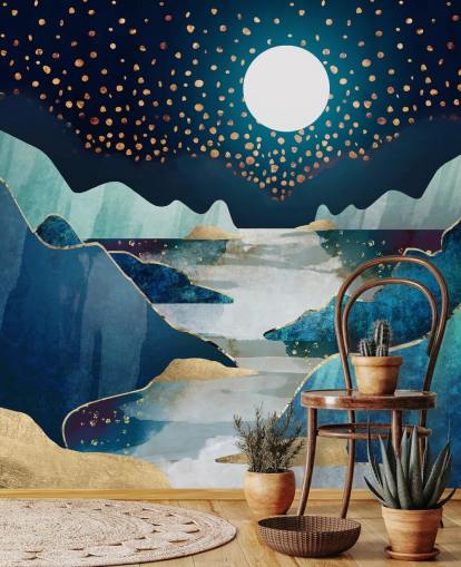 gold und blau mond landschaft tapete gold und blau mond landschaft tapete
