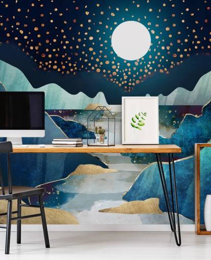 gold und blau mond landschaft tapete