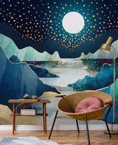 gold and blue moon landscape wallpaper gold and blue moon landscape wallpaper