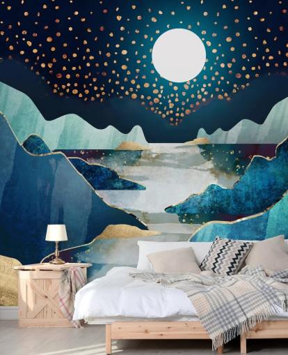 gold und blau mond landschaft tapete gold und blau mond landschaft tapete