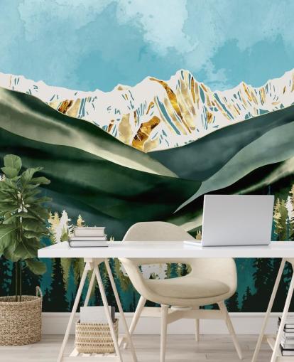 papier peint montagne vert sauge et or papier peint montagne vert sauge et or