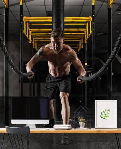 dark gym with man with heavy ropes wallpaper dark gym with man with heavy ropes wallpaper