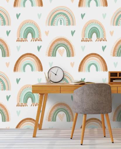 papel pintado de arcoíris marrón y verde claro