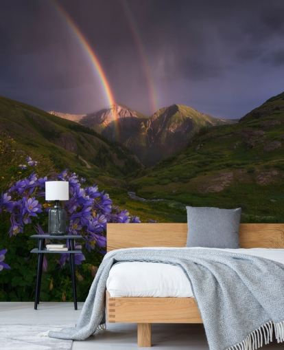 nuvole di tempesta e arcobaleno sopra carta da parati campi di montagna nuvole di tempesta e arcobaleno sopra carta da parati campi di montagna