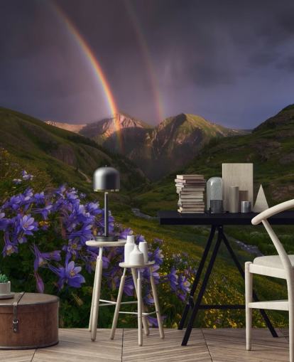 nuvole di tempesta e arcobaleno sopra carta da parati campi di montagna nuvole di tempesta e arcobaleno sopra carta da parati campi di montagna