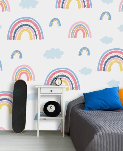 pastel rainbows and blue clouds wallpaper