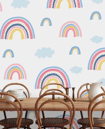 pastel rainbows and blue clouds wallpaper