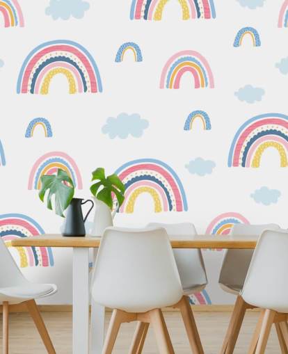 pastel rainbows and blue clouds wallpaper