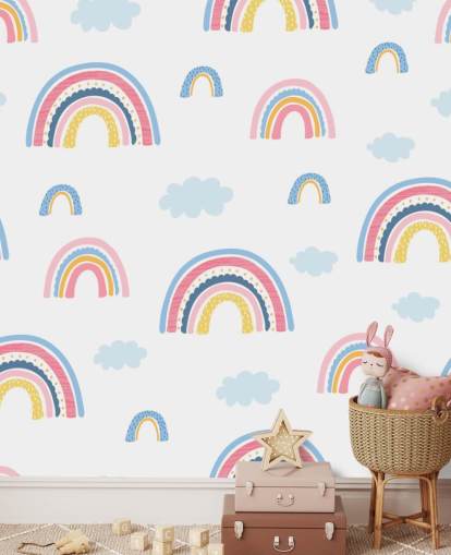 arco-íris pastel e nuvens azuis papel de parede arco-íris pastel e nuvens azuis papel de parede