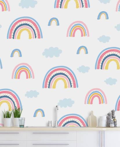 pastel rainbows and blue clouds wallpaper
