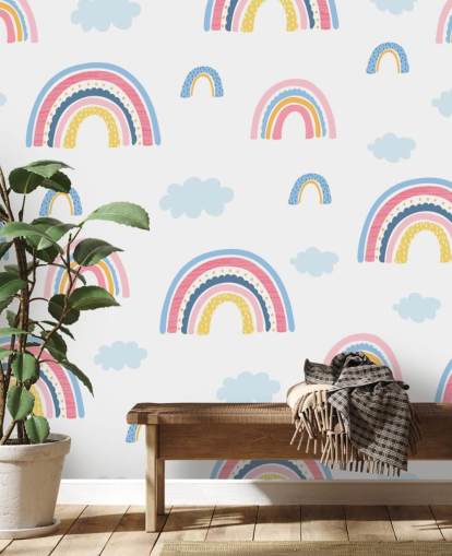 pastel regenbogen en blauwe wolken behang pastel regenbogen en blauwe wolken behang