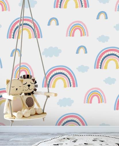 pastel rainbows and blue clouds wallpaper