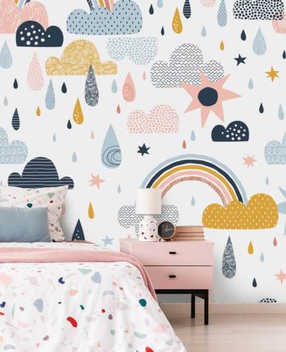 pastellfarbene Regenbogen, Wolken und Regentropfen Wallpaper pastellfarbene Regenbogen, Wolken und Regentropfen Wallpaper