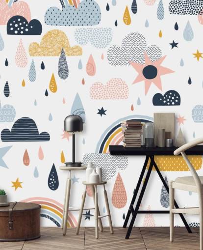 pastel rainbows, clouds and raindrops wallpaper pastel rainbows, clouds and raindrops wallpaper