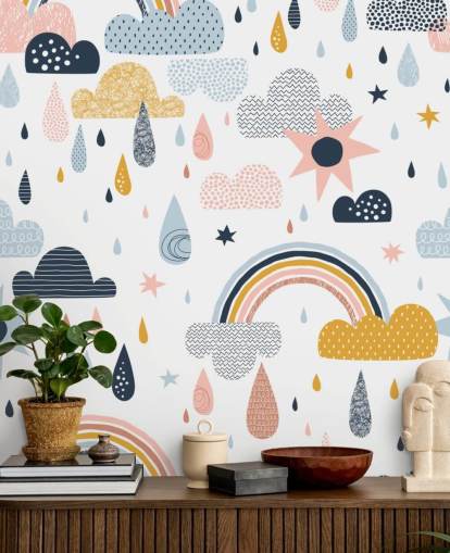 pastel rainbows, clouds and raindrops wallpaper pastel rainbows, clouds and raindrops wallpaper