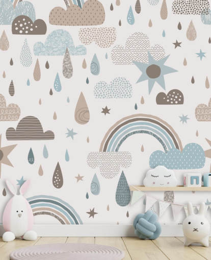 hellblaue und braune Regenbogen-Tapete