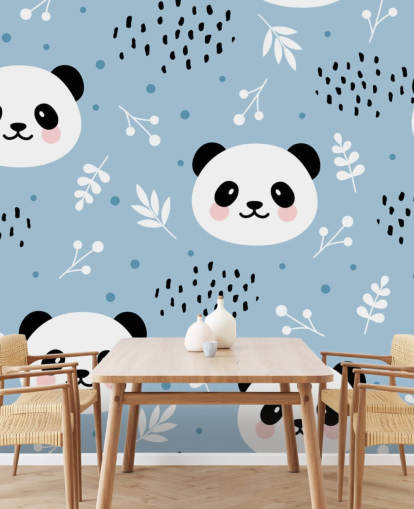 cute pandas on blue background wallpaper cute pandas on blue background wallpaper