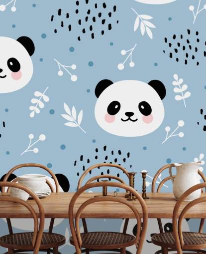 cute pandas on blue background wallpaper