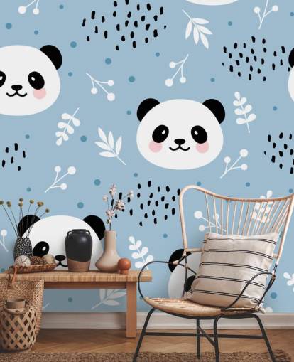 pandas fofos no papel de parede de fundo azul pandas fofos no papel de parede de fundo azul