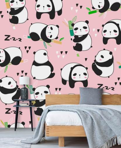 pandas de dibujos animados sobre fondo rosa pandas de dibujos animados sobre fondo rosa