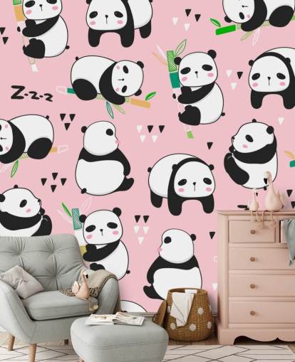 Cartoon-Pandas auf rosa Hintergrund-Tapete