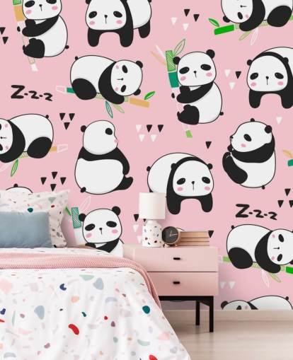 panda dei cartoni animati su sfondo rosa