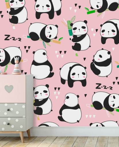 pandas de desenhos animados em papel de parede de fundo rosa pandas de desenhos animados em papel de parede de fundo rosa