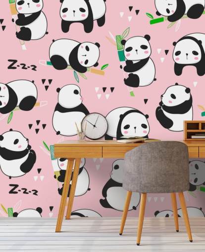 Cartoon-Pandas auf rosa Hintergrund-Tapete