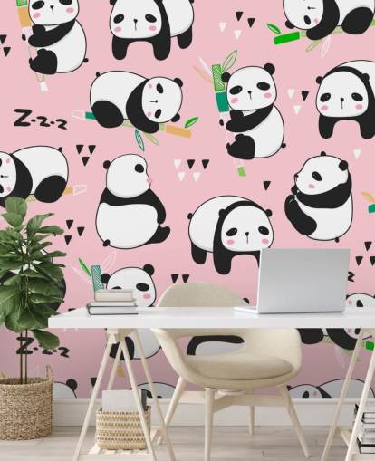 cartoon pandas on pink background wallpaper cartoon pandas on pink background wallpaper