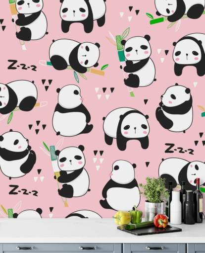 pandas de dibujos animados sobre fondo rosa pandas de dibujos animados sobre fondo rosa