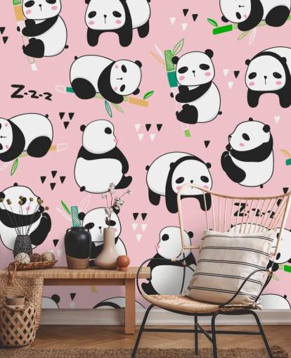 cartoon pandas on pink background wallpaper cartoon pandas on pink background wallpaper