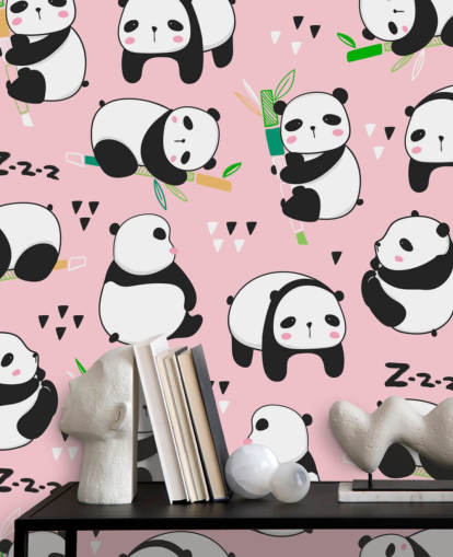 Cartoon-Pandas auf rosa Hintergrund-Tapete Cartoon-Pandas auf rosa Hintergrund-Tapete