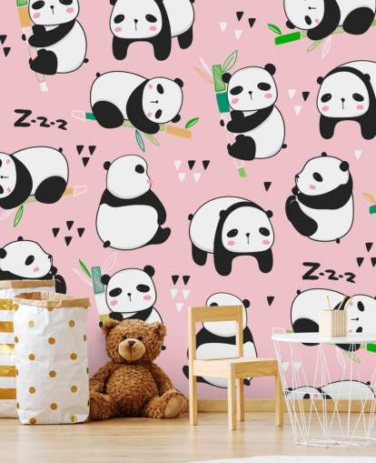 cartoon panda's op roze achtergrondbehang cartoon panda's op roze achtergrondbehang