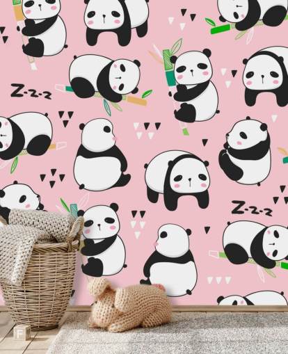 Cartoon-Pandas auf rosa Hintergrund-Tapete